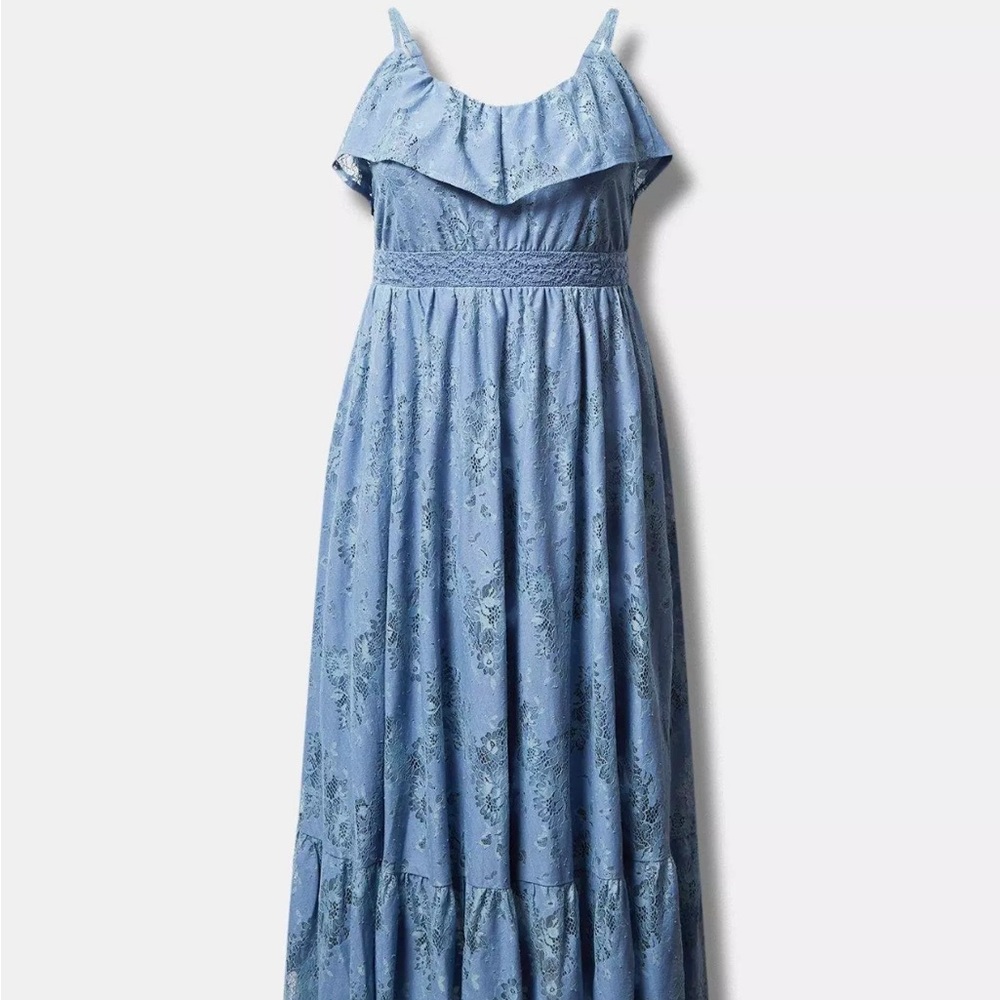 Torrid Blue Lace Tiered Floral Maxi Dress (Brand New w/tags)